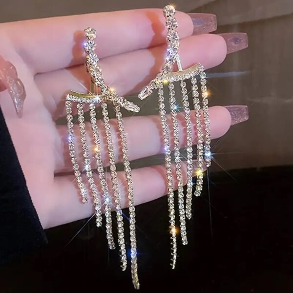 Full Shiny Glass Tassel Dangle Earrings