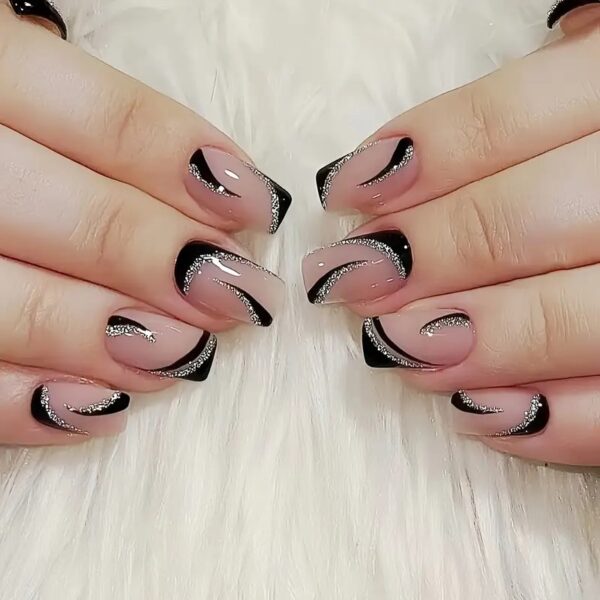24pcs Black Swirl Nail Art