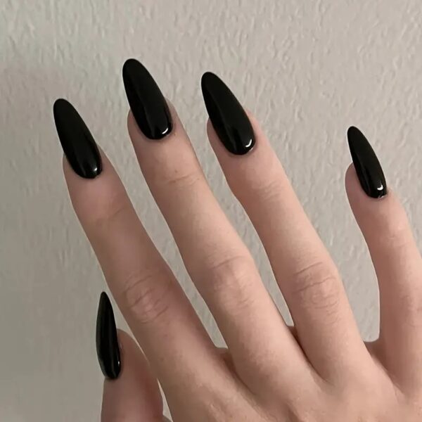 24 PCS Short Almond Shape Black Matte Press-On Nails - Includes 1 PCS Nail File and 1 Sticker Sheet