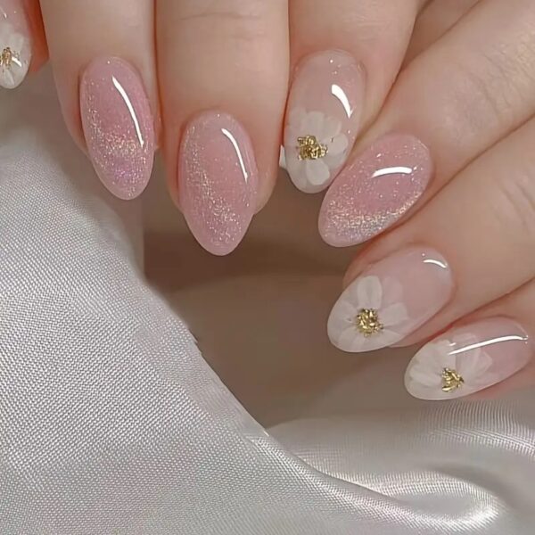 24pcs Floral Nail Art, includes adhesive and stick