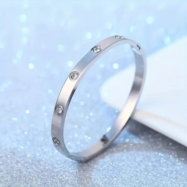 Silver -Classic Titanium Steel zirconia Bangle Bracelet